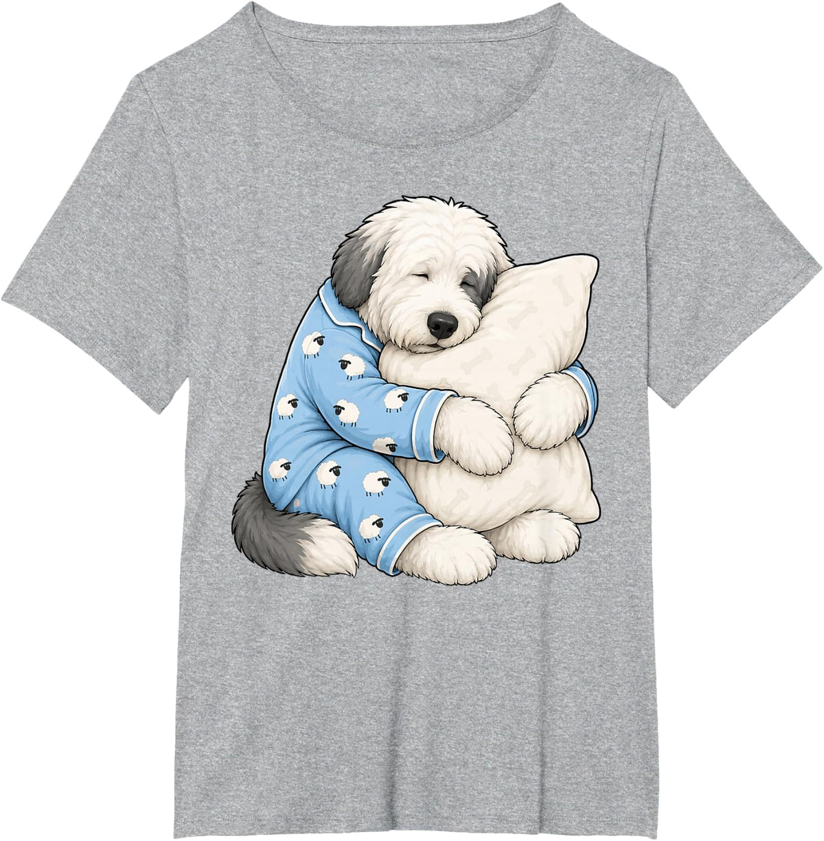 Old English Sheepdog Sleeping in Cute Pajamas Sleep Dog T-Shirt - Heather Grey