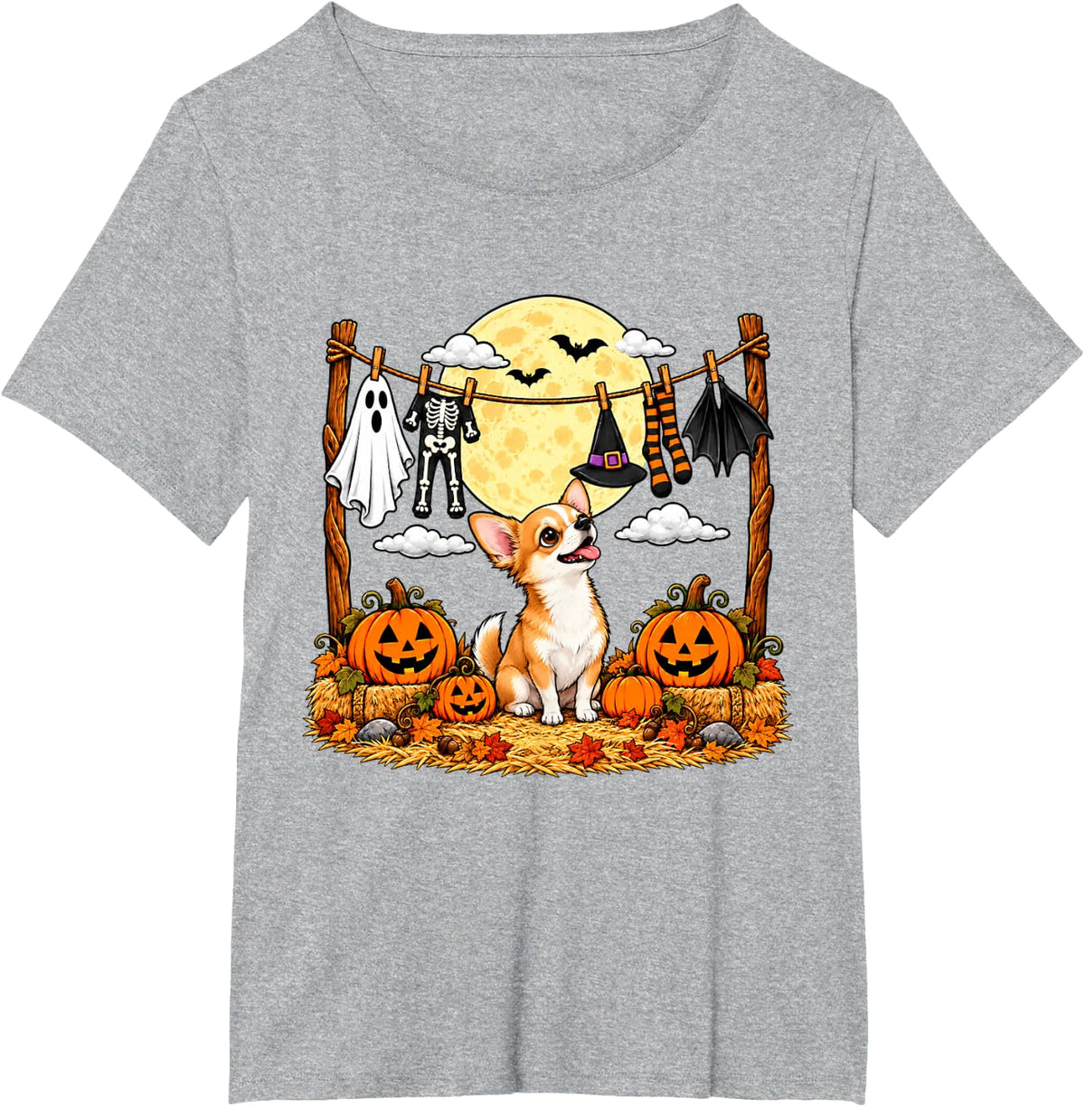 Halloween Chihuahua Squad Pumpkin Vampire Mummy Witch Dog T-Shirt - Heather Grey