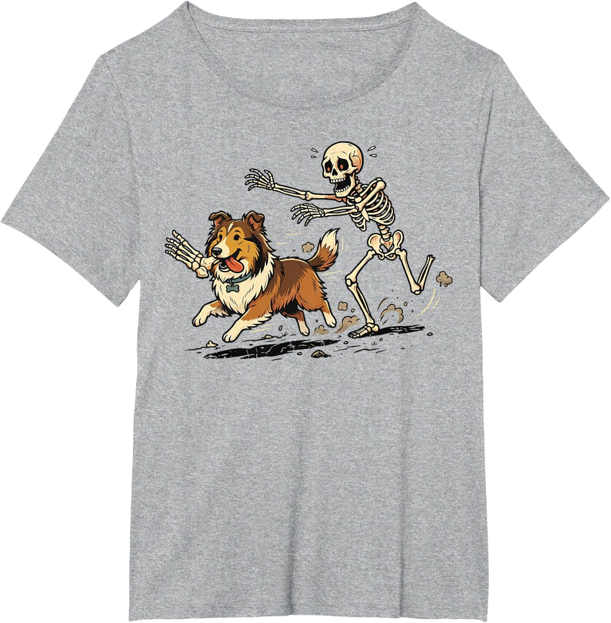 Sheltie Skeleton Halloween Costume T-Shirt Tee Spooky Shetland Sheepdog Tees - Heather Grey