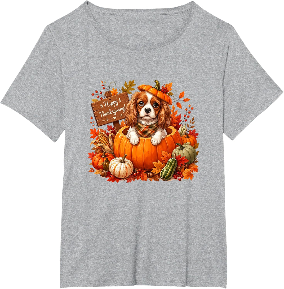 Cavalier King Charles Spaniel Inside Pumpkin Thanksgiving T-Shirt - Heather Grey