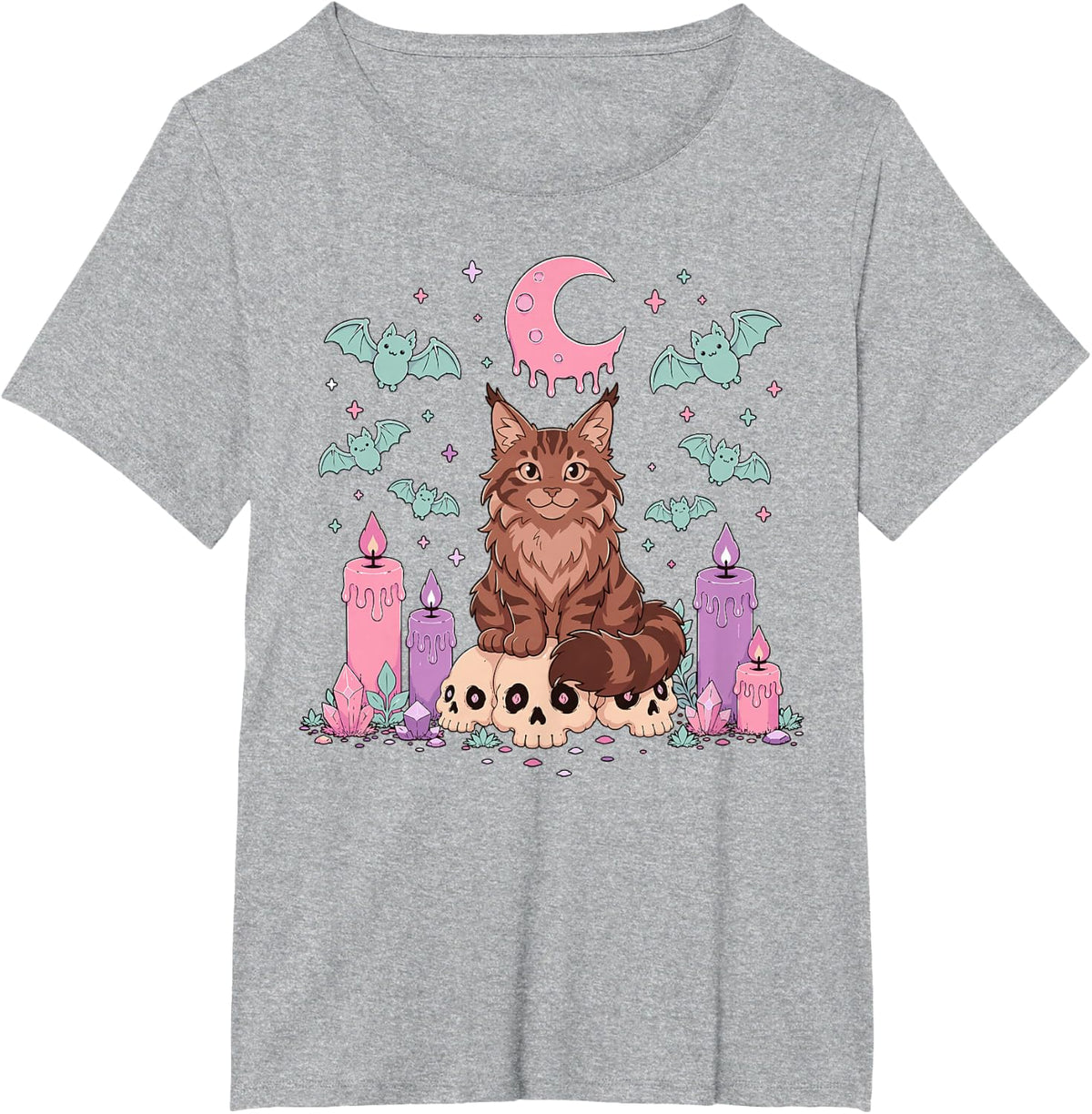 Maine Coon Cat Kawaii Pastel Goth T-Shirt - Heather Grey
