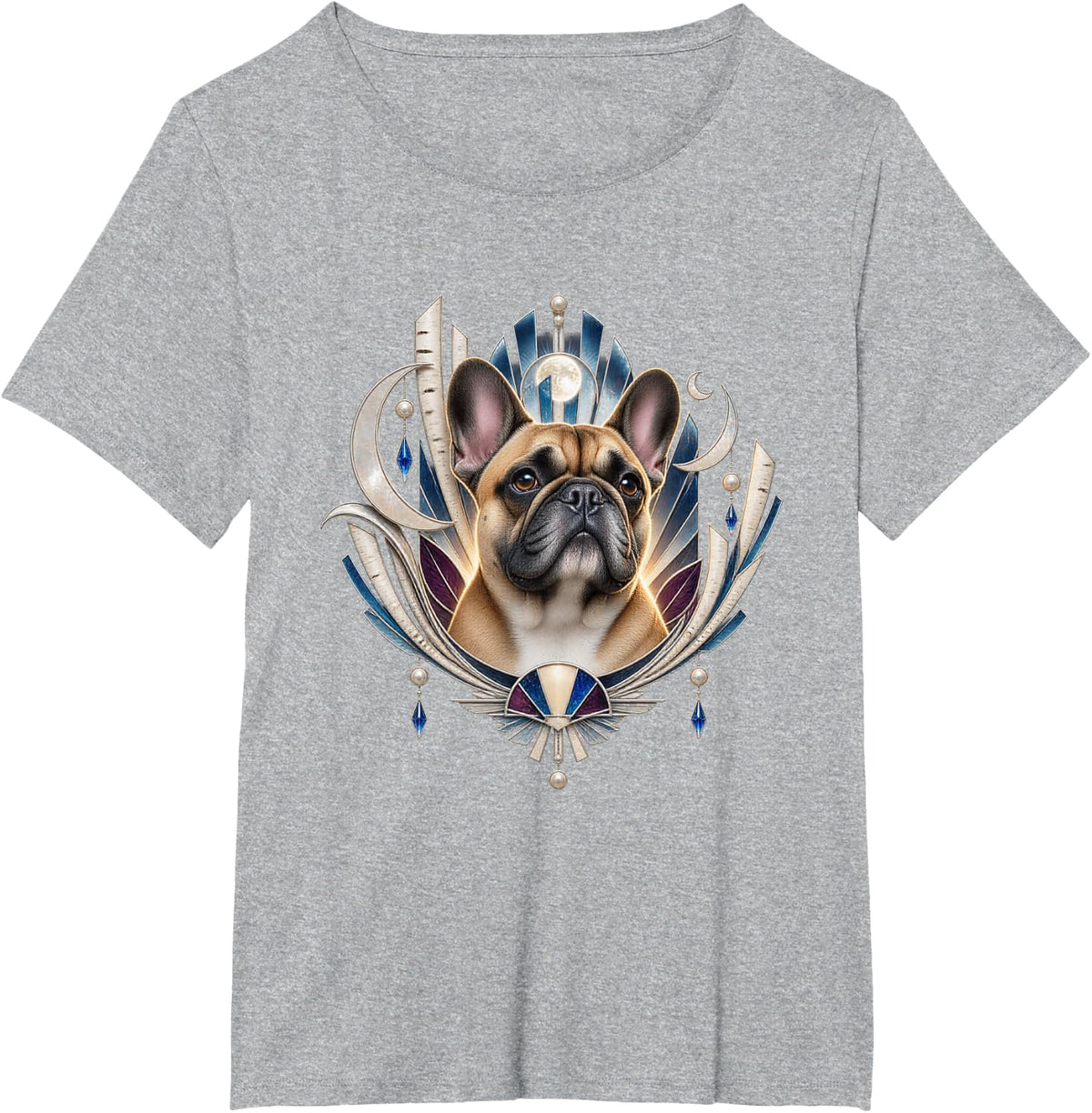 French Bulldog with Moonlit Birch T-Shirt - Heather Grey