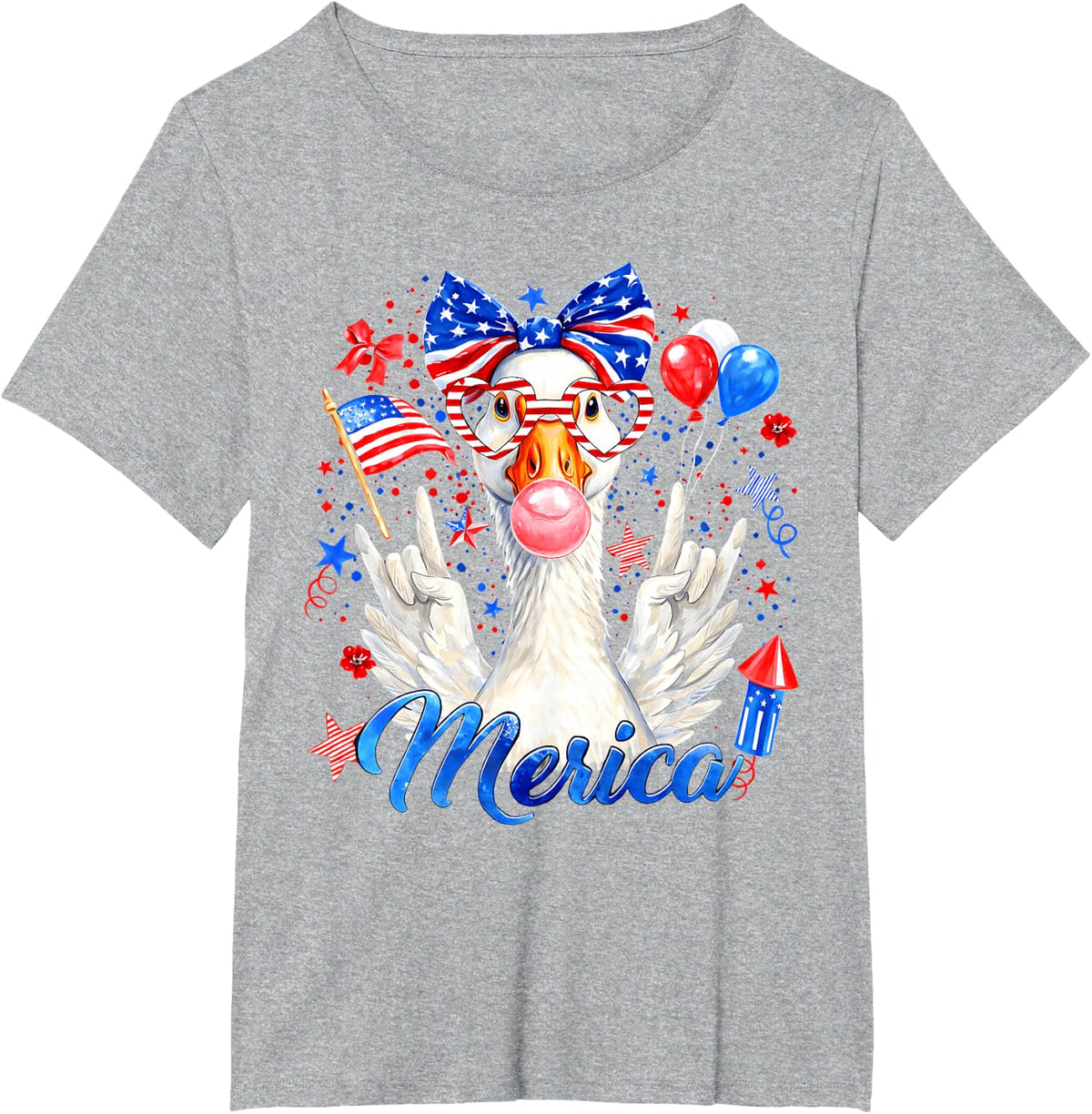 4th of July Merica Goose Funny Patriotic Girl Women Kid T-Shirt - Heather Grey