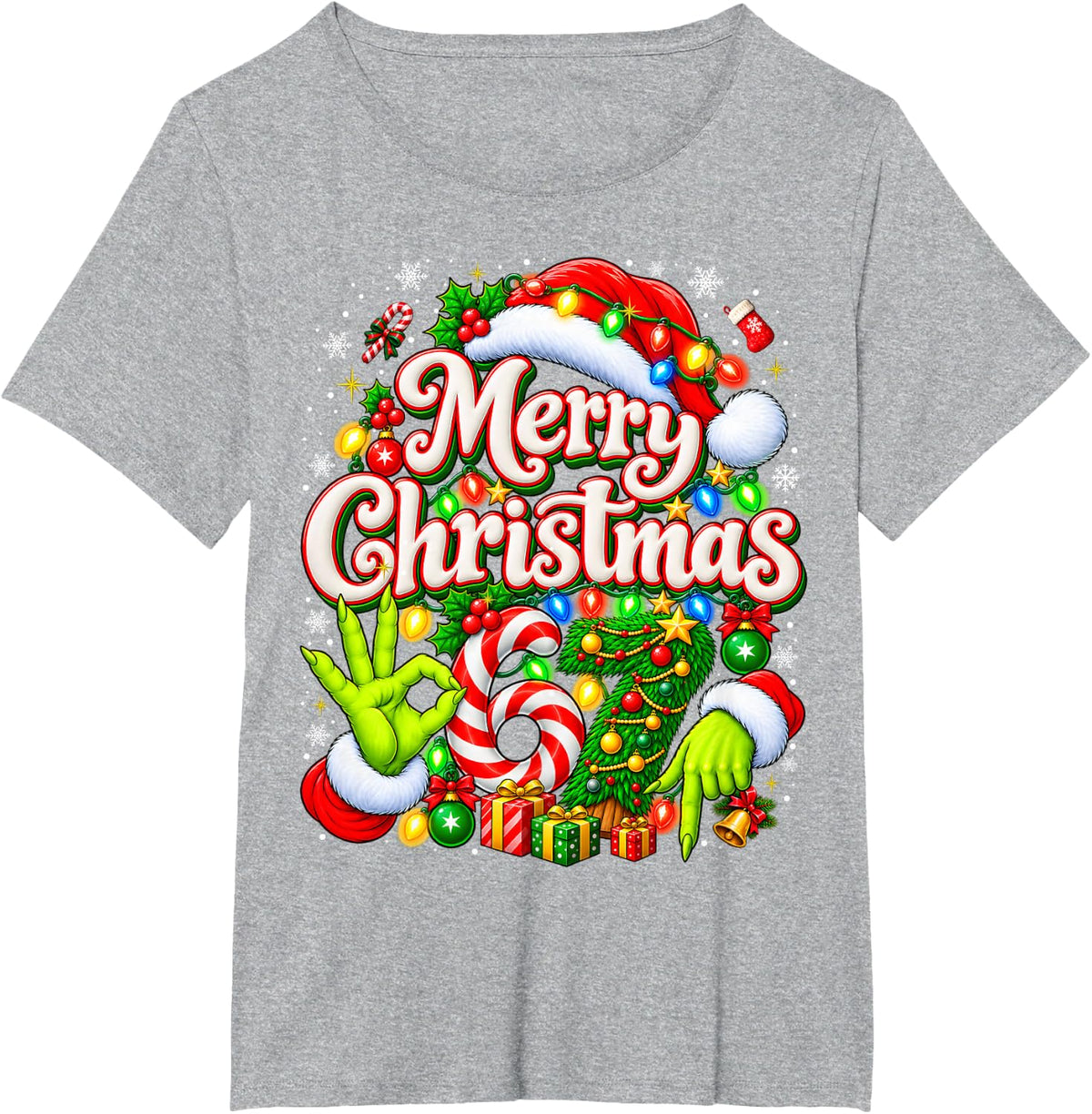 67 Six Seven Merry Christmas Funny Meme 6 7 Kids Youth Boys T-Shirt - Heather Grey