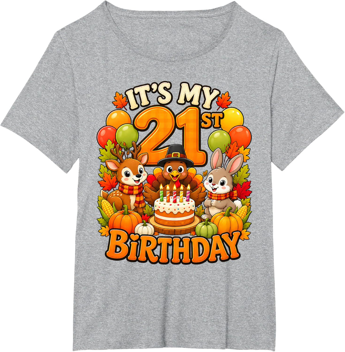 It's My 21st Birthday Thanksgiving Turkey Fall 21 Years Old T-Shirt - Heather Grey