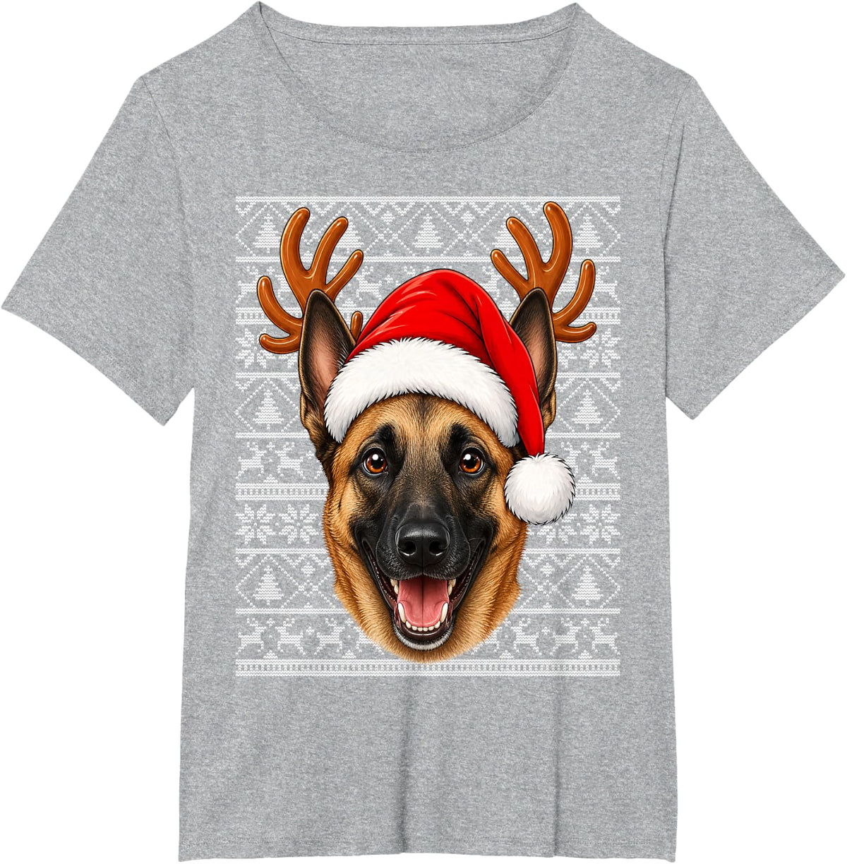 Belgian Malinois Dog Christmas Santa Hat Ugly Sweater Xmas T-Shirt - Heather Grey