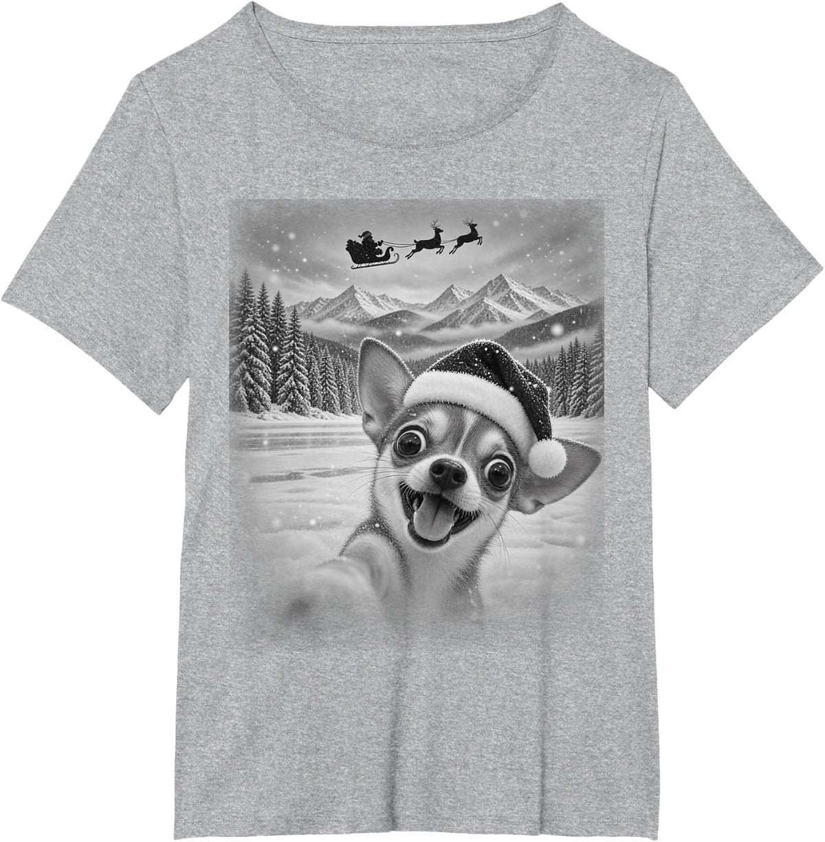 Chihuahua Santa Selfie Funny Christmas Dog Mom T-Shirt - Heather Grey