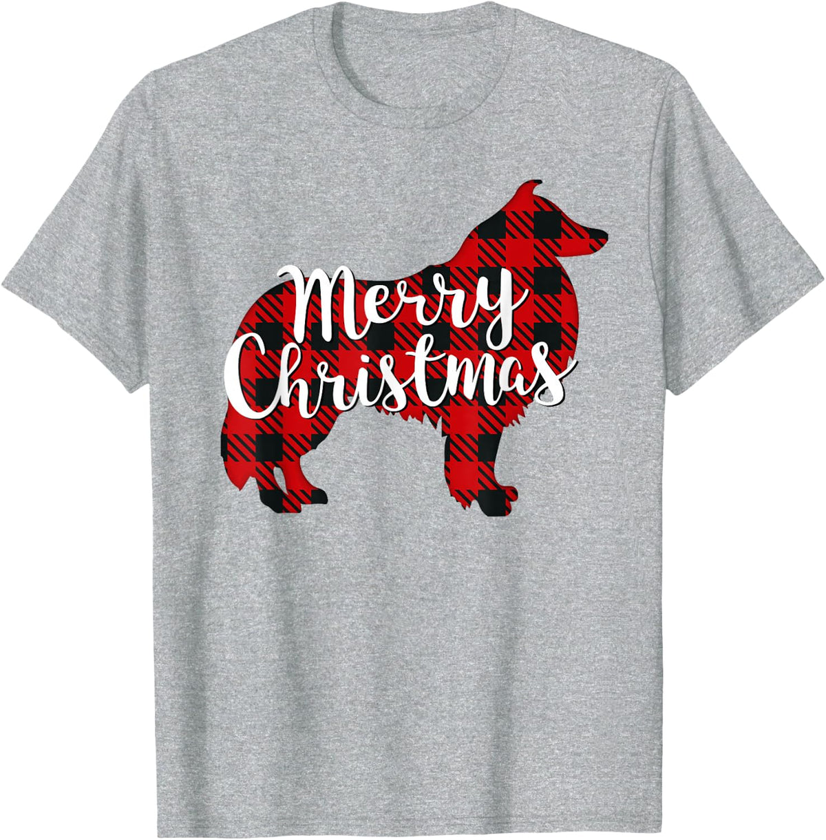 Sheltie Christmas Dog Mom Dad Plaid Gift T-Shirt - Heather Grey