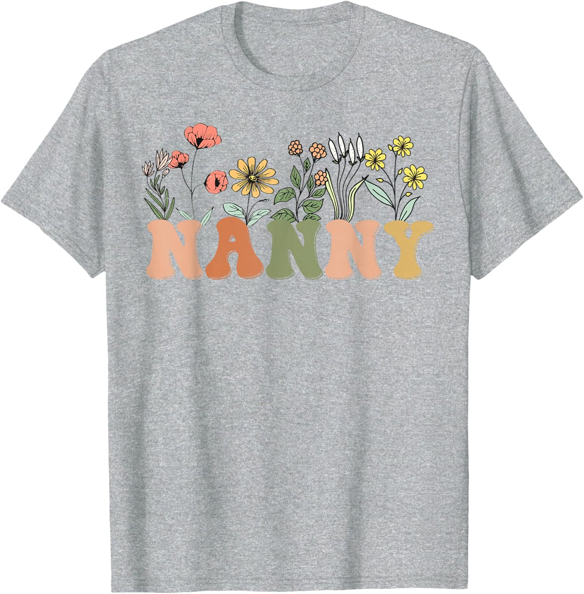 Wildflowers Nanny Floral Mother's Day Nanny T-Shirt - Heather Grey