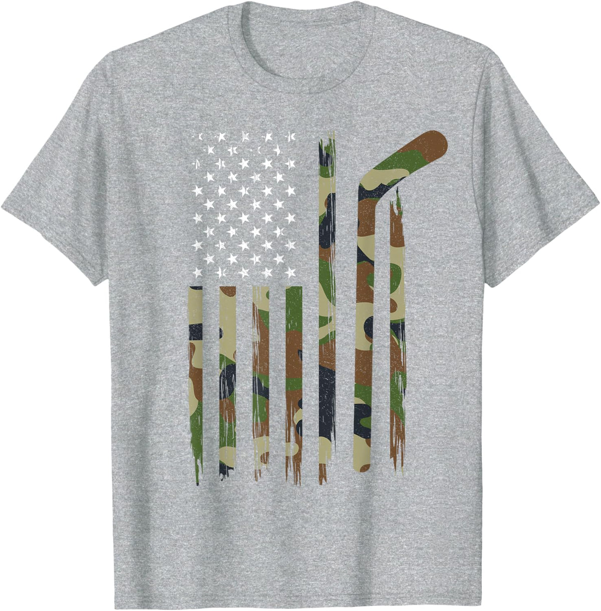 Hockey American Flag Shirt Camo US Patriotic Hockey Player T-Shirt for Women Kids Men - Heather Grey