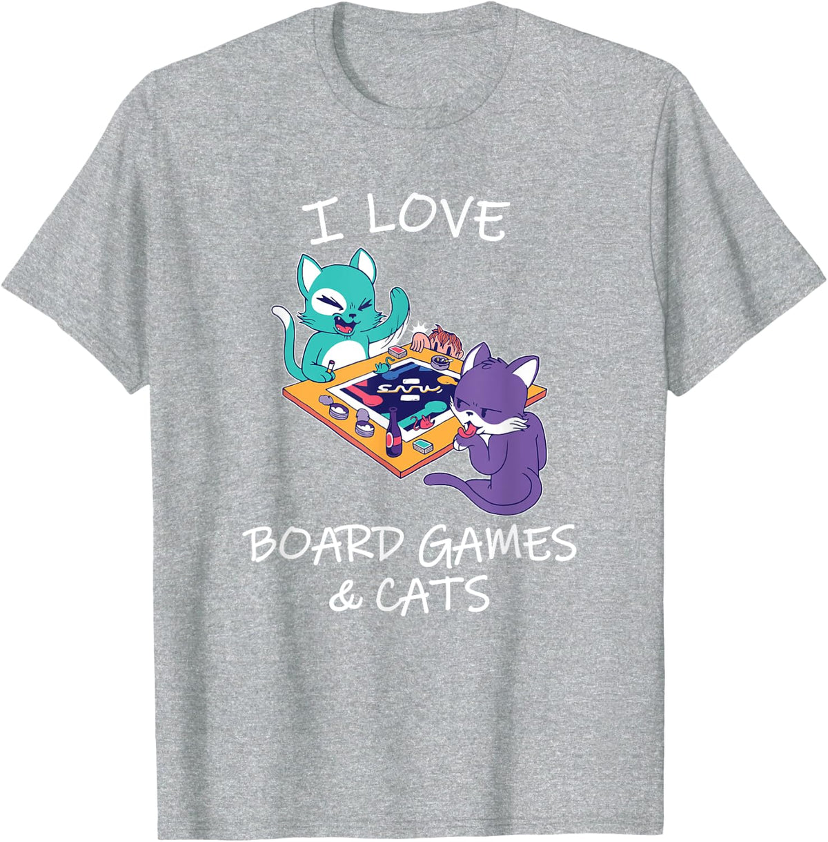 Cat Board Gamer T-Shirt - Heather Grey