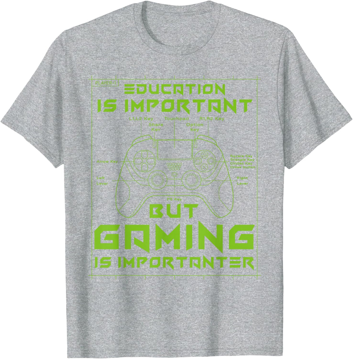 Education Is Important But Gaming Is Importanter Funny Gamer T-Shirt - Heather Grey