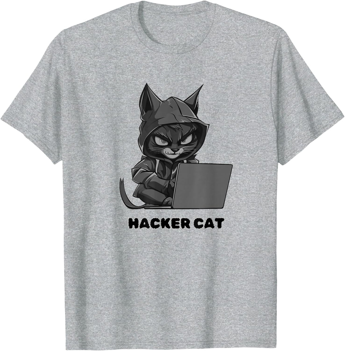 Hacker Cat T-Shirt - Heather Grey