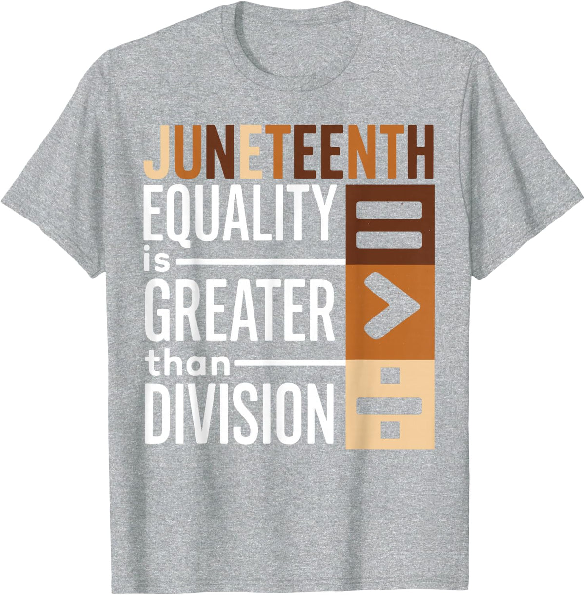 Juneteenth Melanated Equality Is Greater Than Division Brown T-Shirt - Heather Grey