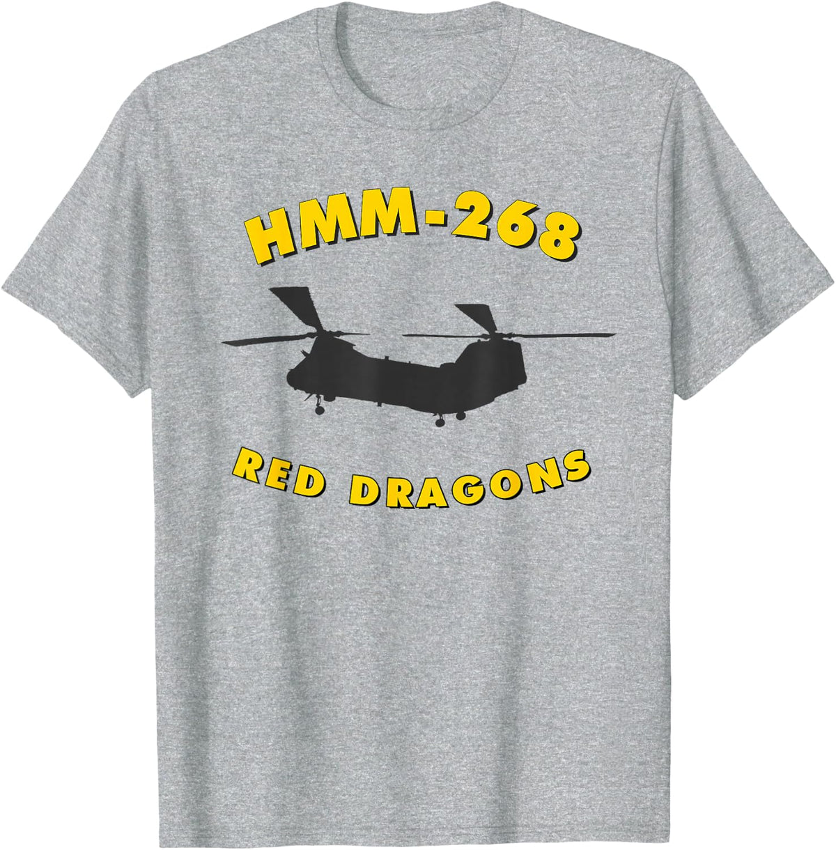 HMM-268 Red Dragons Helicopter Squadron CH-46 Sea Knight Tee T-Shirt - Heather Grey