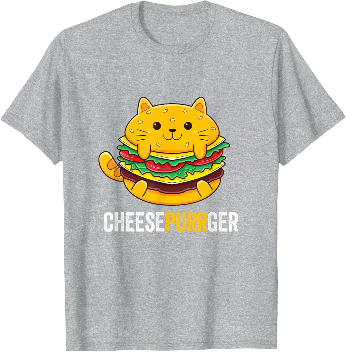 CheesePurrger | Cheese Burger Hamburger Cat T-Shirt - Heather Grey