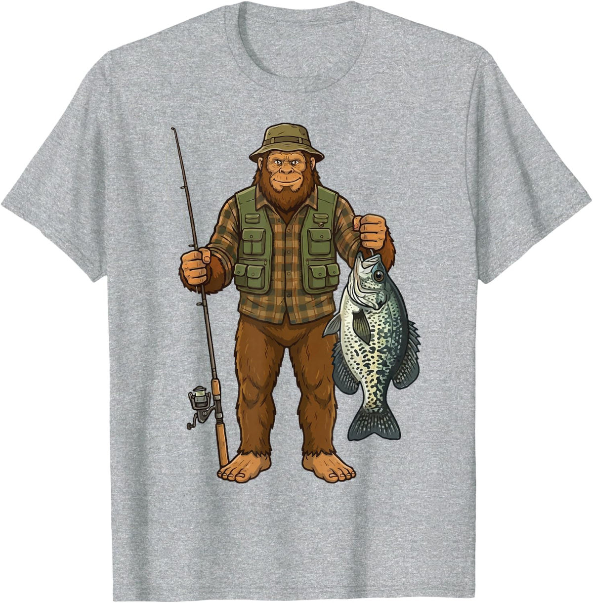 Crappie Bigfoot Fisher Papermouth Funny Fishing T-Shirt Tee for Men Women - Heather Grey