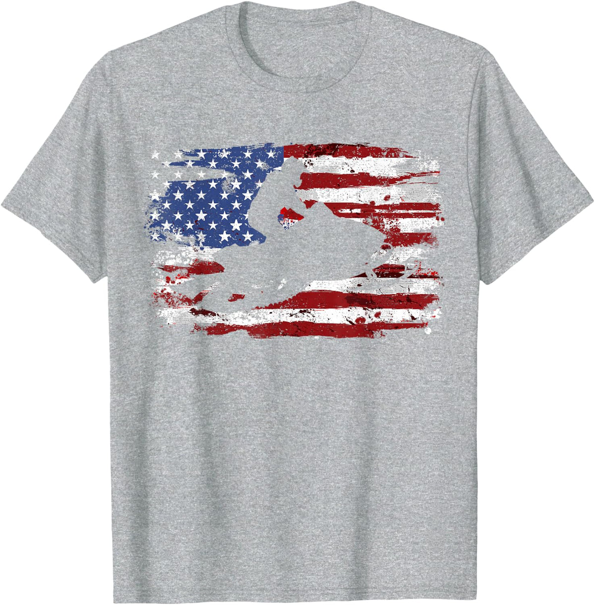 Snowmobile Vintage American Flag T-Shirt - Heather Grey