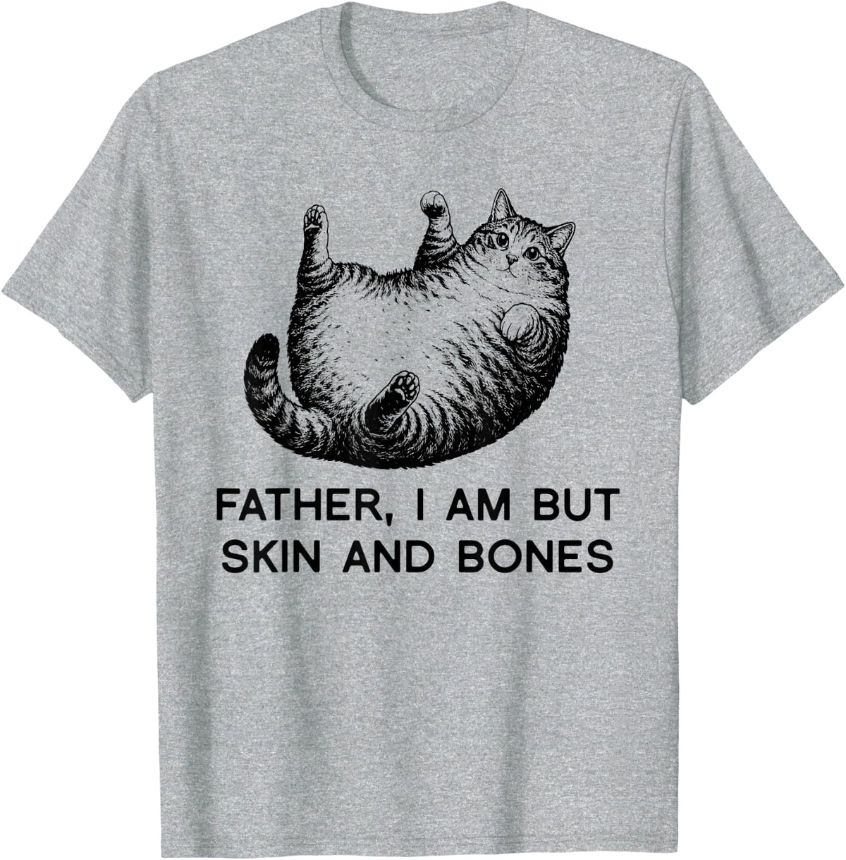 Father I Am But Skin and Bones Fat Cat Humor Funny Gift T-Shirt - Heather Grey