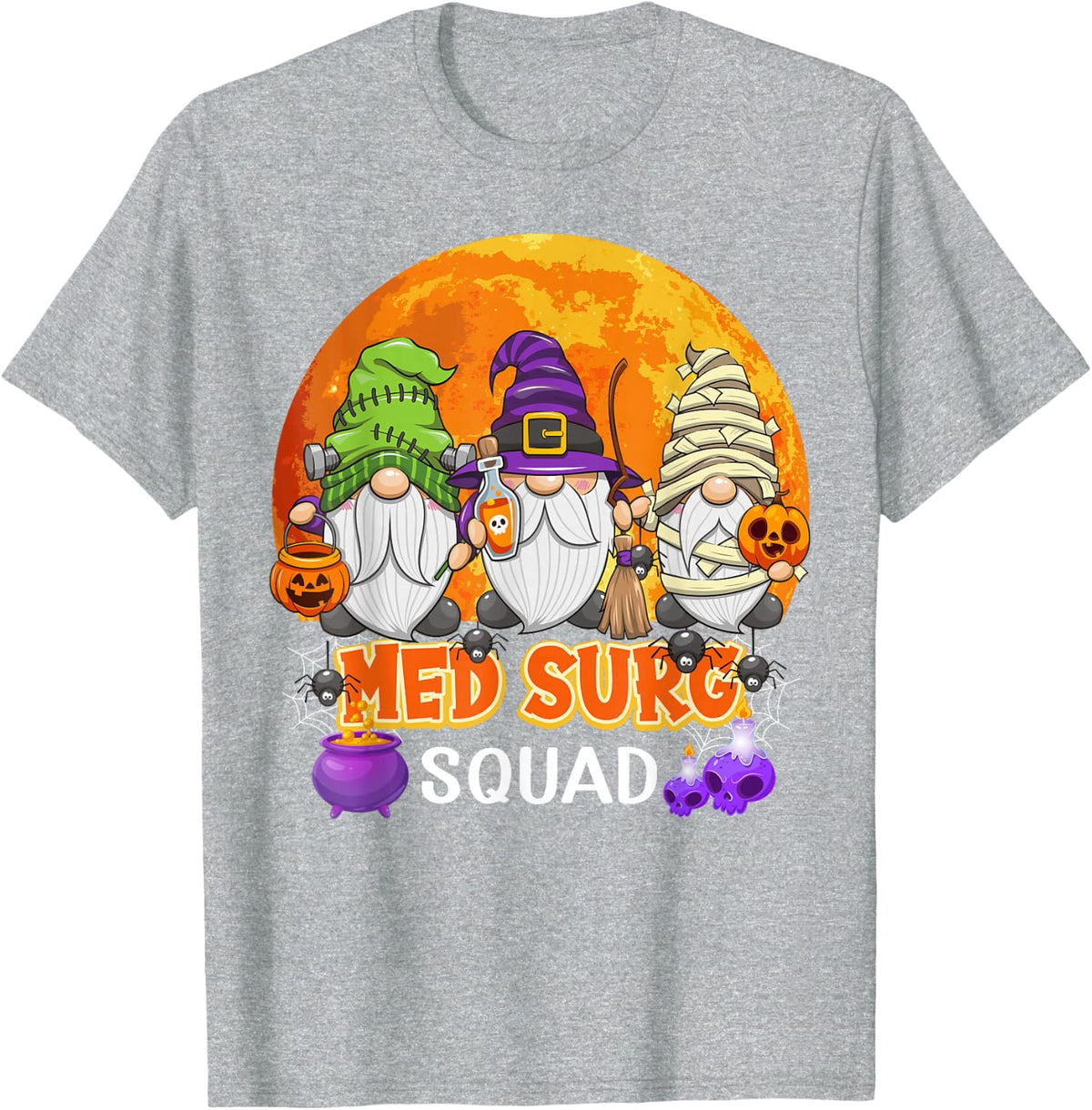 Med Surg Squad Halloween Medical Surgical Gnome Matching T-Shirt - Heather Grey
