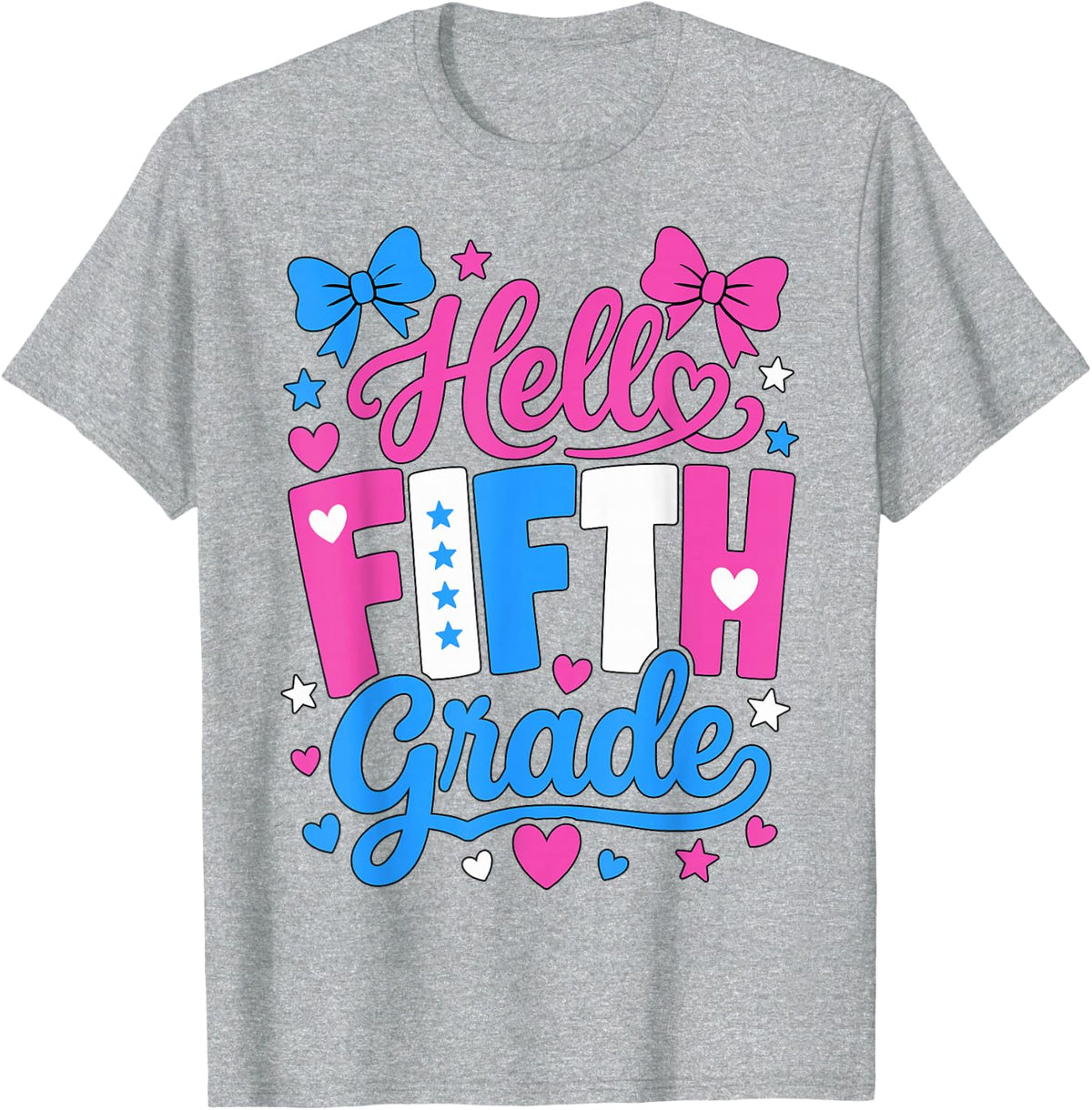 Hello Fifth Grade Colorful Bows School T-Shirt - Heather Grey