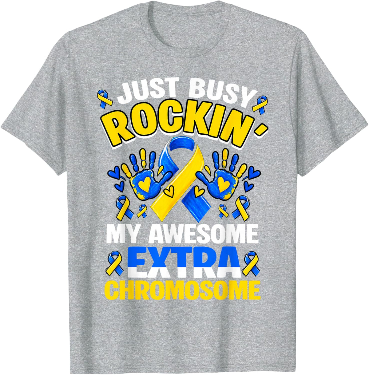Down Syndrome Awesome Extra Chromosome Awareness Month T-Shirt - Heather Grey