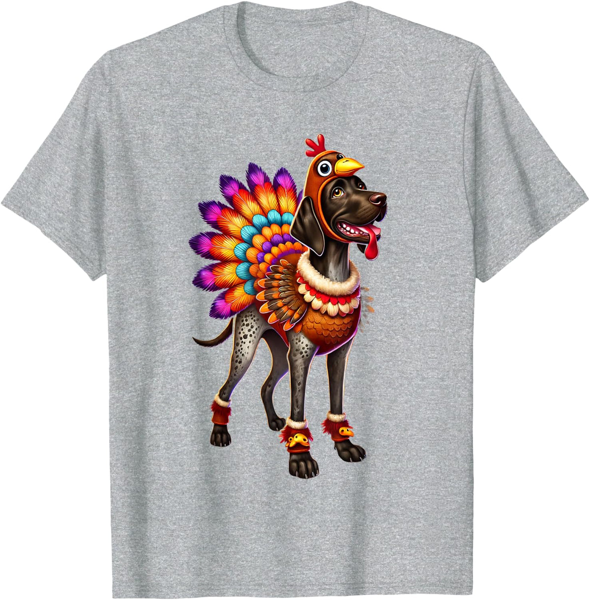 German Shorthaired Pointer Turkey Funny Thanksgiving Animal T-Shirt - Heather Grey