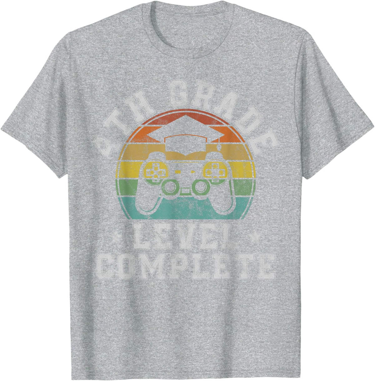 4th Grade Level Complete Fourth Grade Graduation Video Gamer T-Shirt - Heather Grey