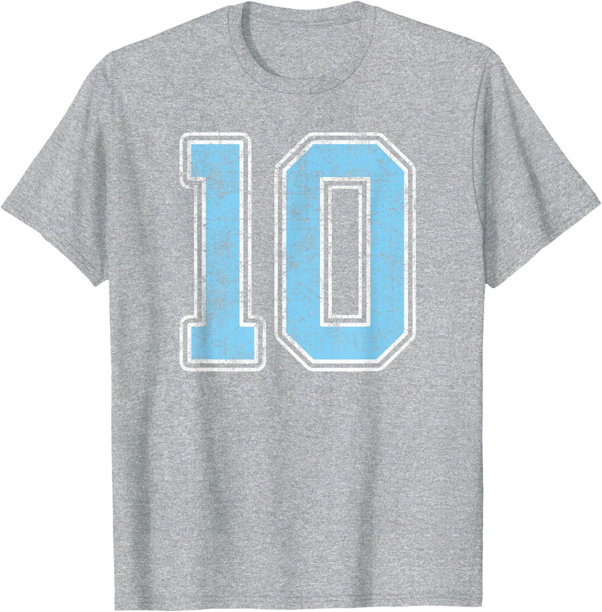 Baby Blue White Number 10 Jersey Player Uniform #10 T-Shirt - Heather Grey