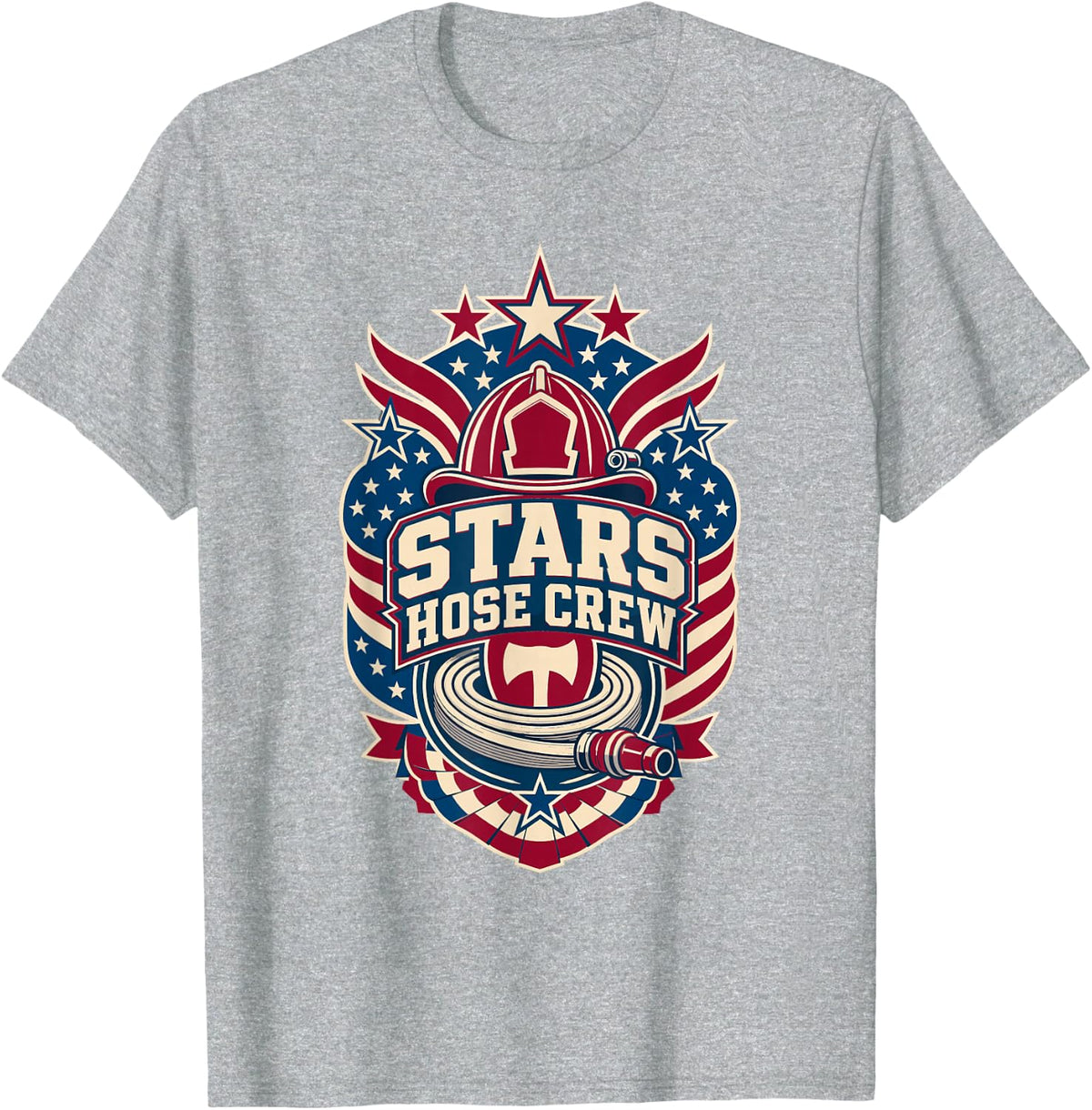 Firefighter Hose Crew Patriotic Emblem T-Shirt - Heather Grey
