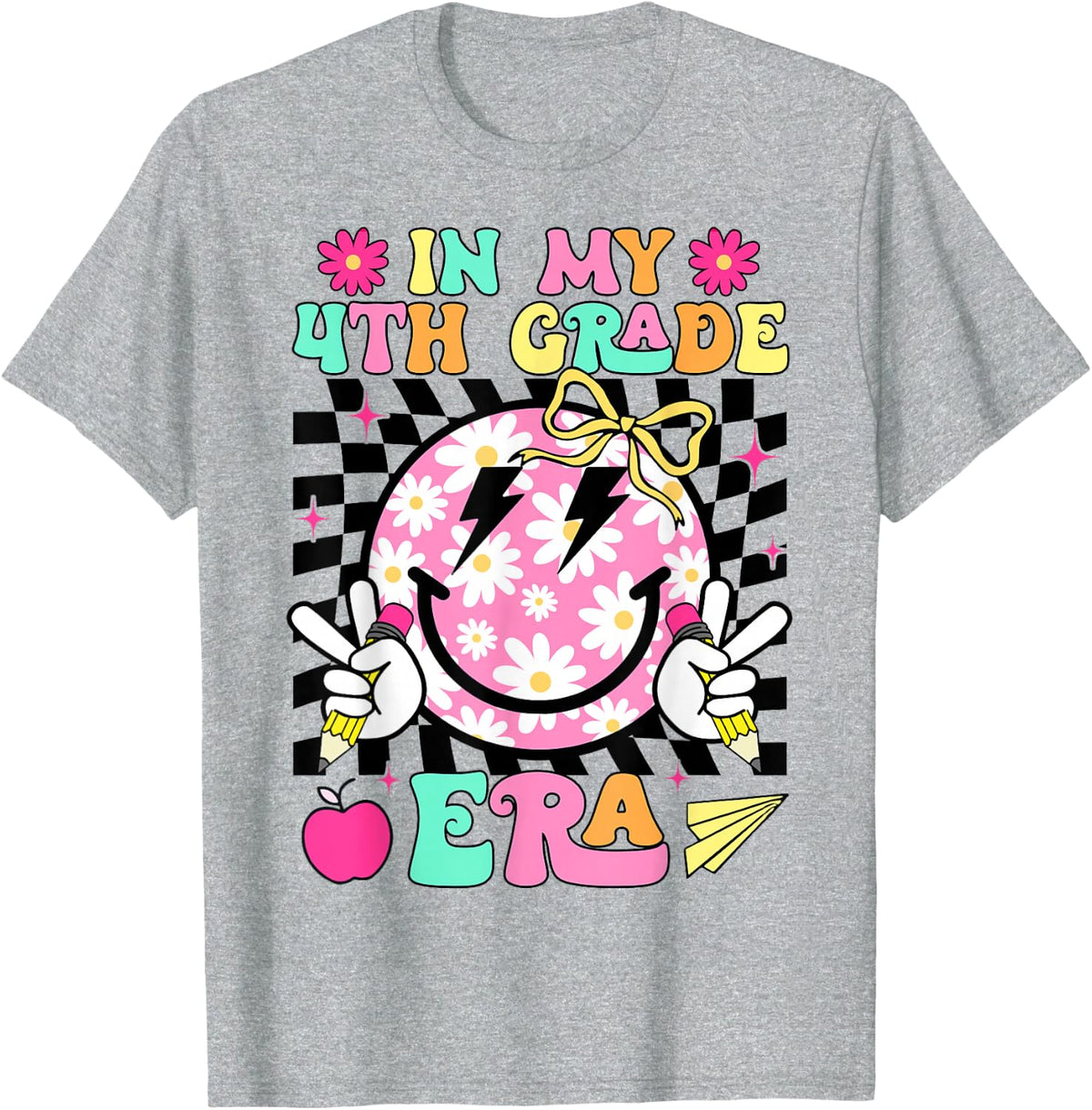 In My 4th Grade Era Smile Face Back To School Teacher Kid T-Shirt - Heather Grey