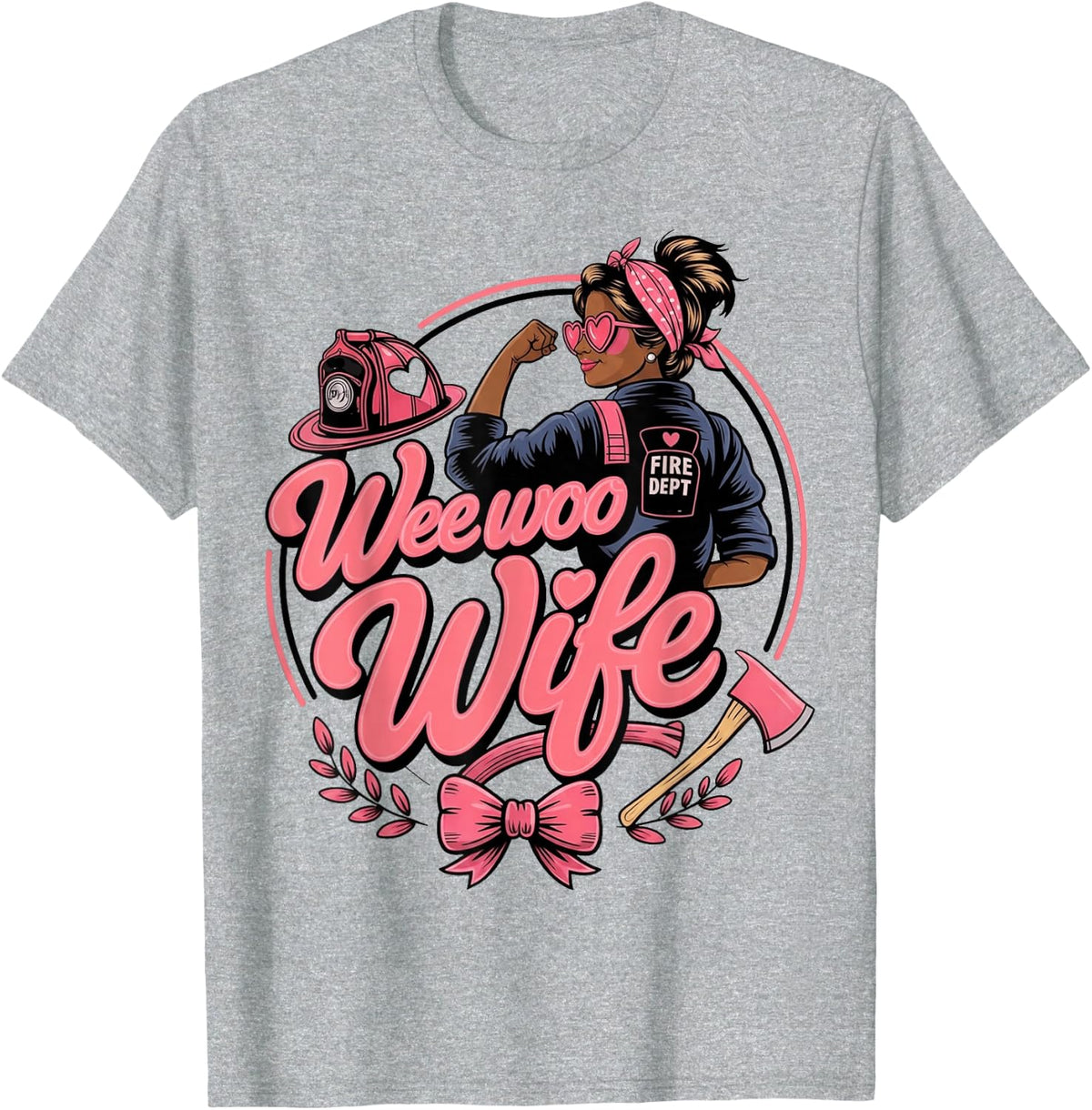 African American Firefighter Wife Wee Woo Black Fireman T-Shirt - Heather Grey