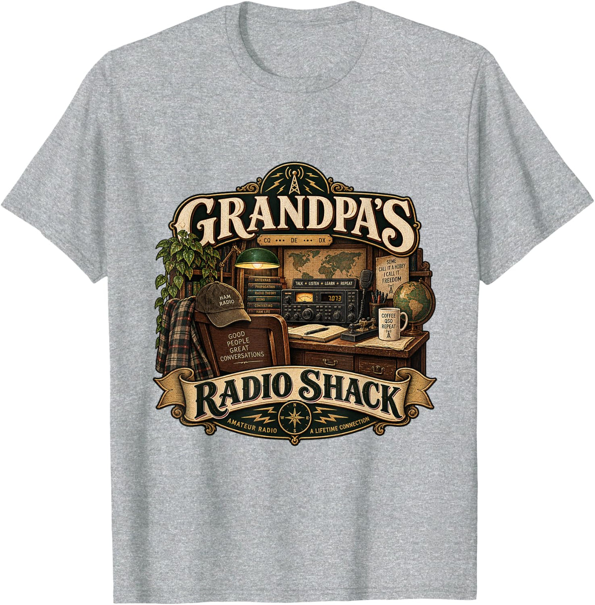 Grandpa's Radio Shack Ham Radio Operator T-Shirt - Heather Grey