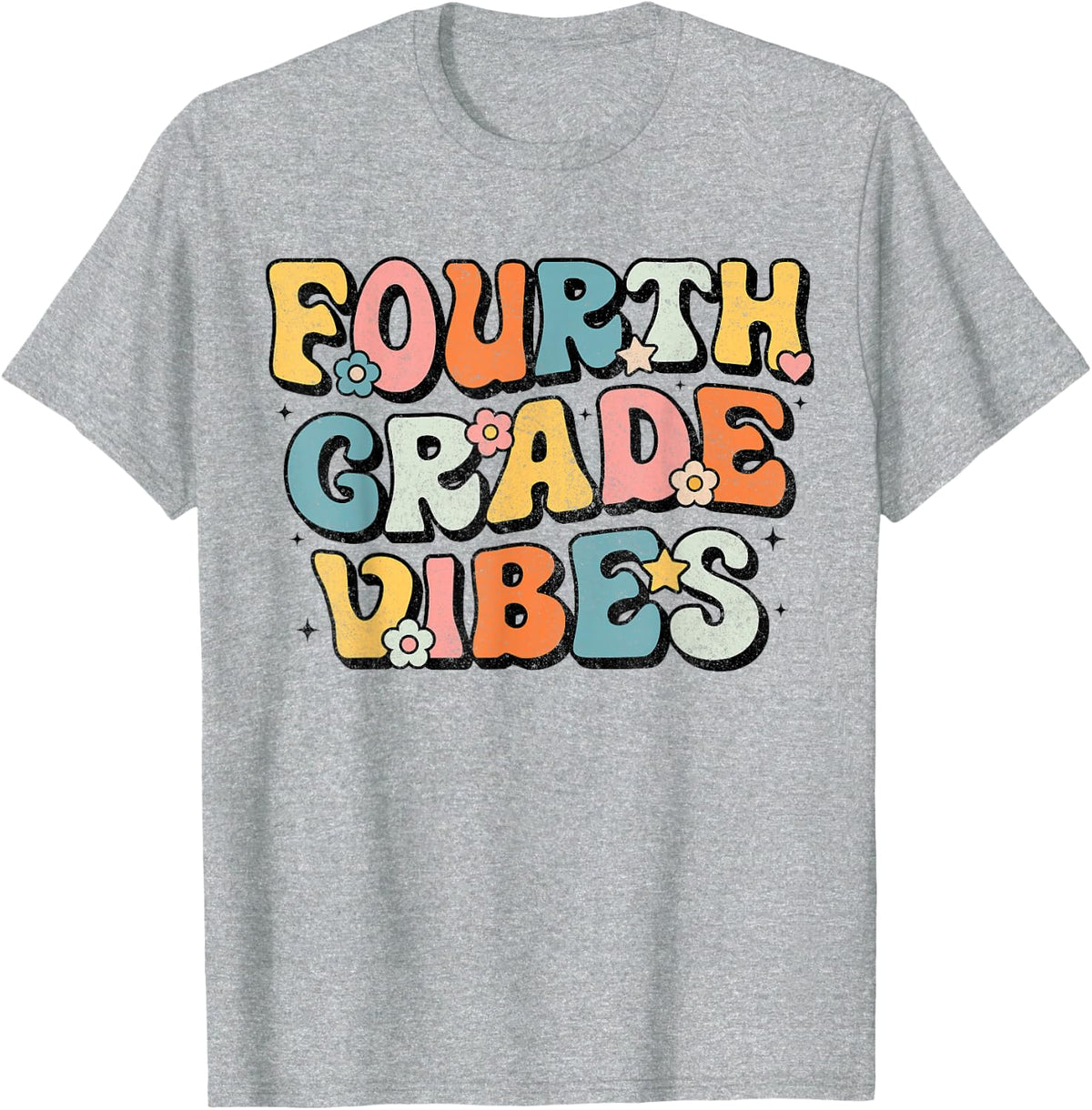 Fourth Grade Vibes - 4th Grade Team Retro 1st Day of School T-Shirt - Heather Grey