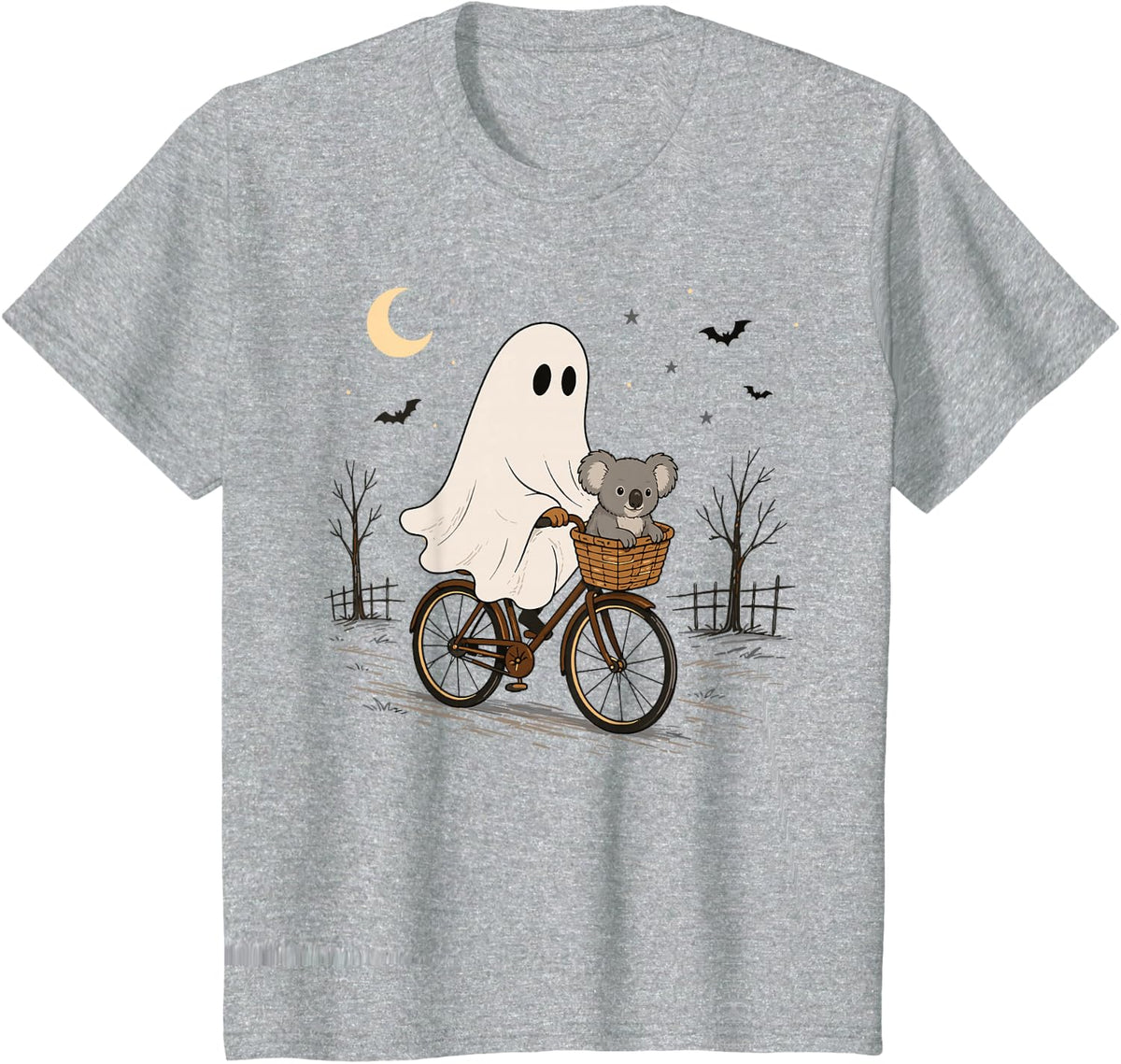 Koala Ghost Bicycle Halloween Night Ride T-Shirt - Heather Grey